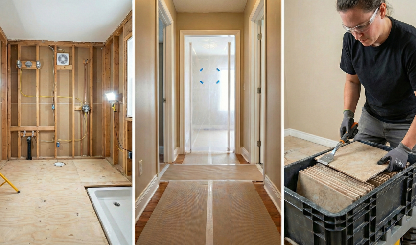 Home Demolition Contractors Near Me: How to Vet a Crew in Montréal 1 Home demolition contractors near me - bathroom demolition jobsite in the West Island, Montreal