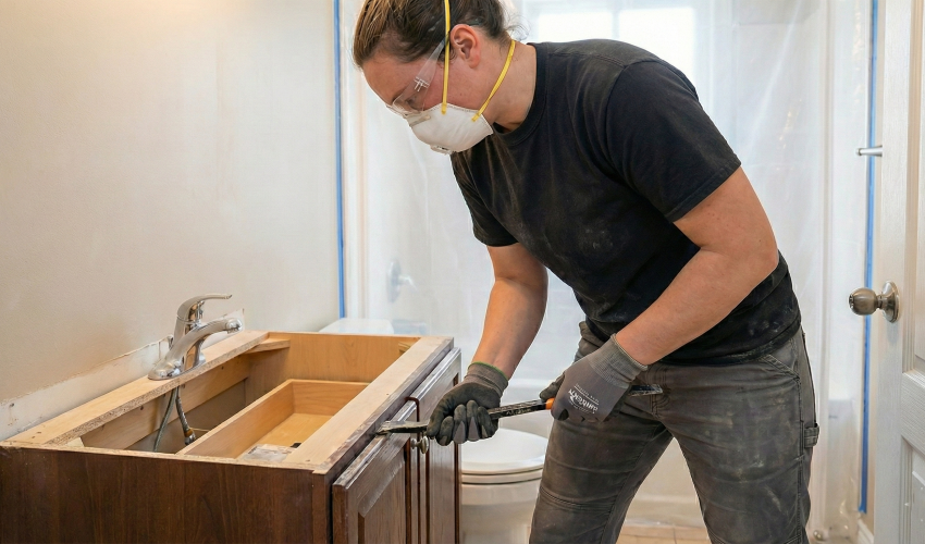 Home Renovation Contractors in Montréal: Why One Partner Beats Three Handoffs 3 Home renovation contractors - surgical bathroom strip-out by DemoPrep Montreal